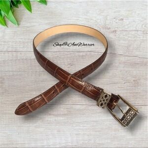 Brighton brown leather engraved silver buckle belt *shop@iamwarrior